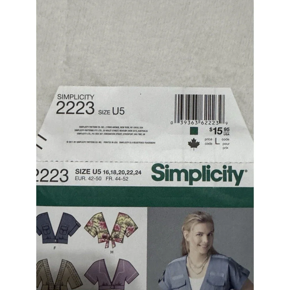 Simplicity Sewing Pattern 2223 Misses Jacket Top Plus Sizes 16-24 Pockets